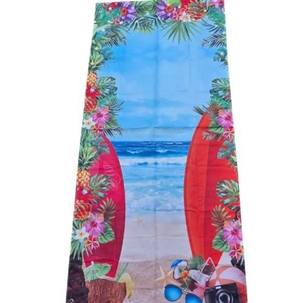 Tropical Luau Beach Party Backdrop Door Banner Surfboard Hibiscus Photo Booth